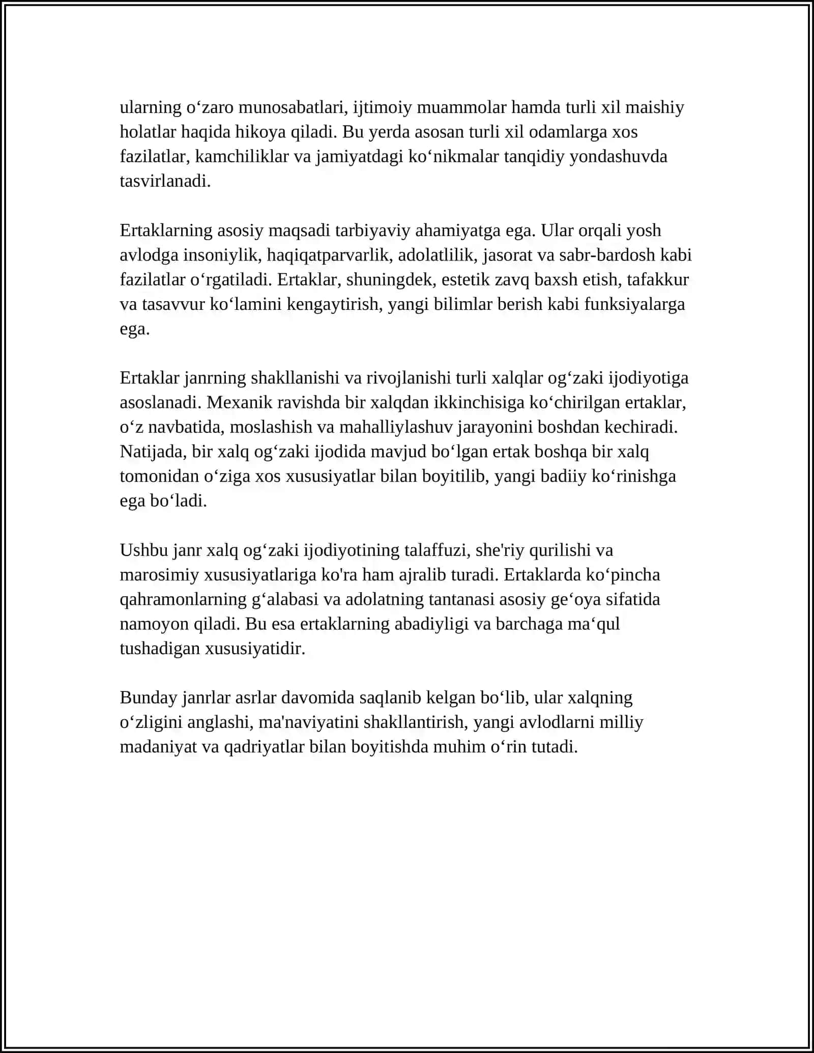 ERTAKLARNING JANRIY TABIATI. ERTAKLAR TASNIFI VA TURLARI. ADABIY ERTAKLAR. ADABIY ERTAKLARGA XOS XUSUSIYATLAR. O‘ZBEK ADABIY SHERIY VA NASRIY ERTAKNAVISLIK ANANALARI 4