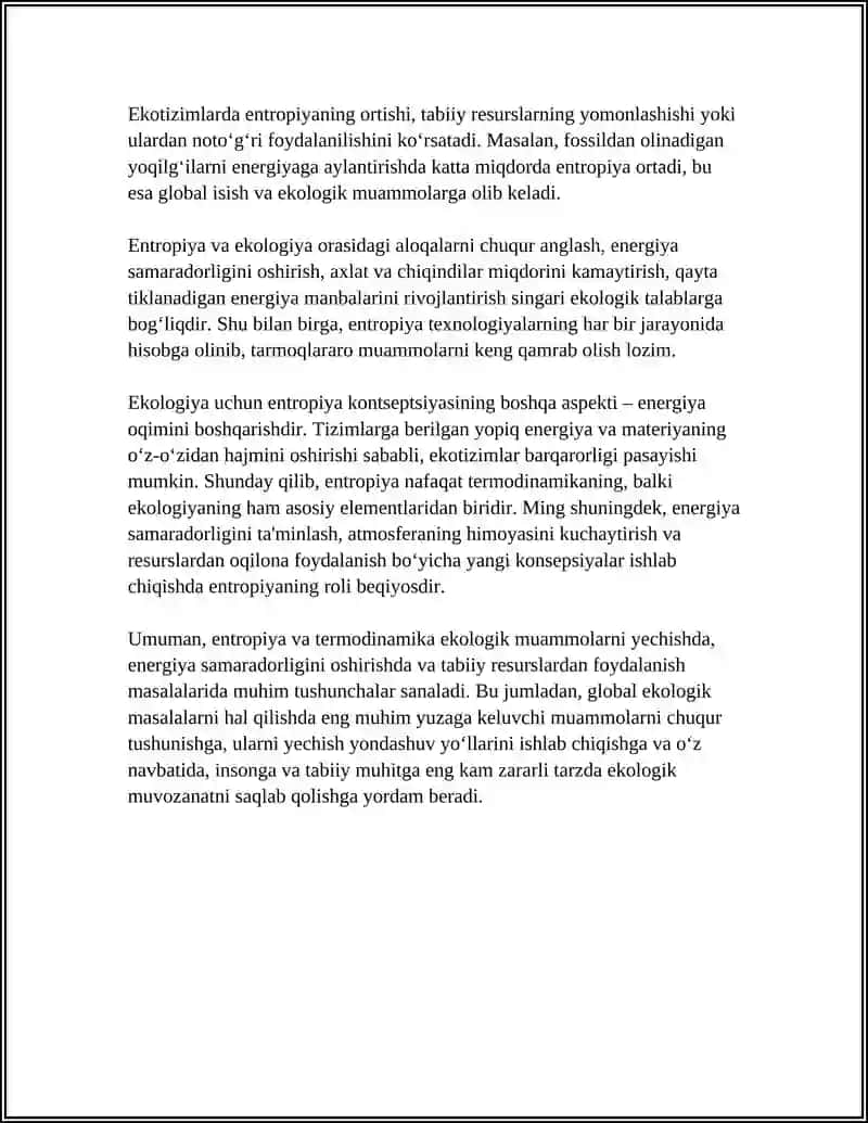 FIZIKA FANIDAN: ENTROPIYA VA EKOLOGIYA 4