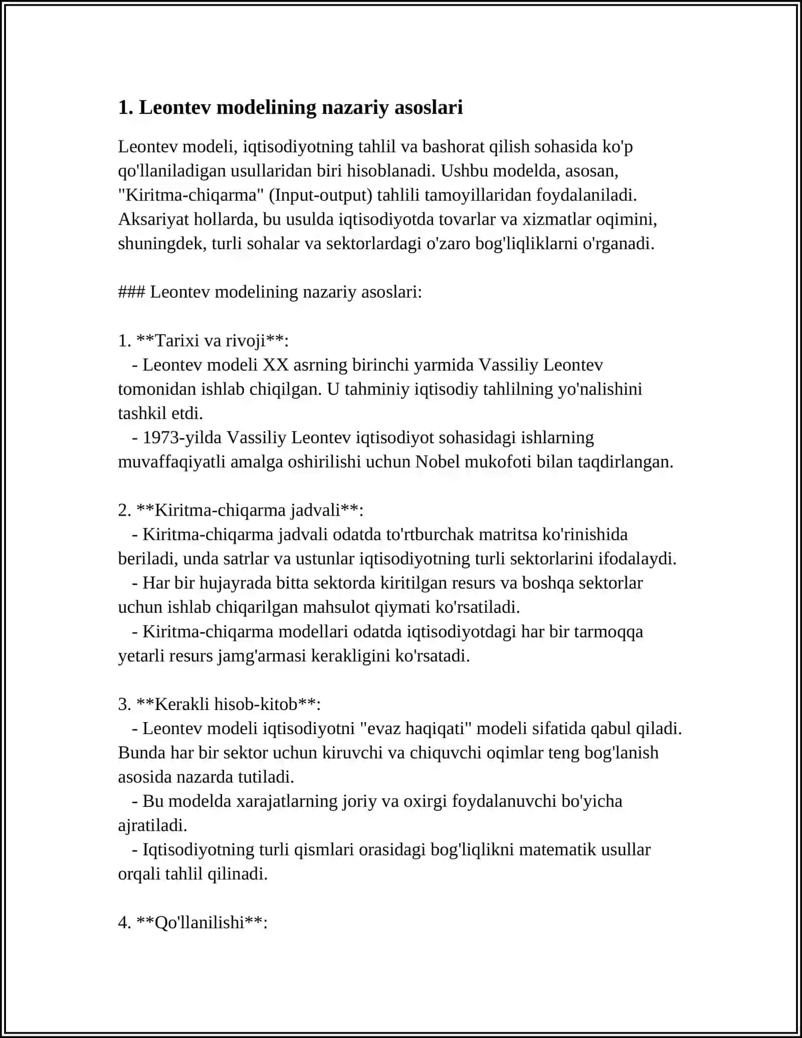 IQTISODIY MASALALARNI YECHISHNING BA'ZI METODLARI.LEONTEV MODELI 4