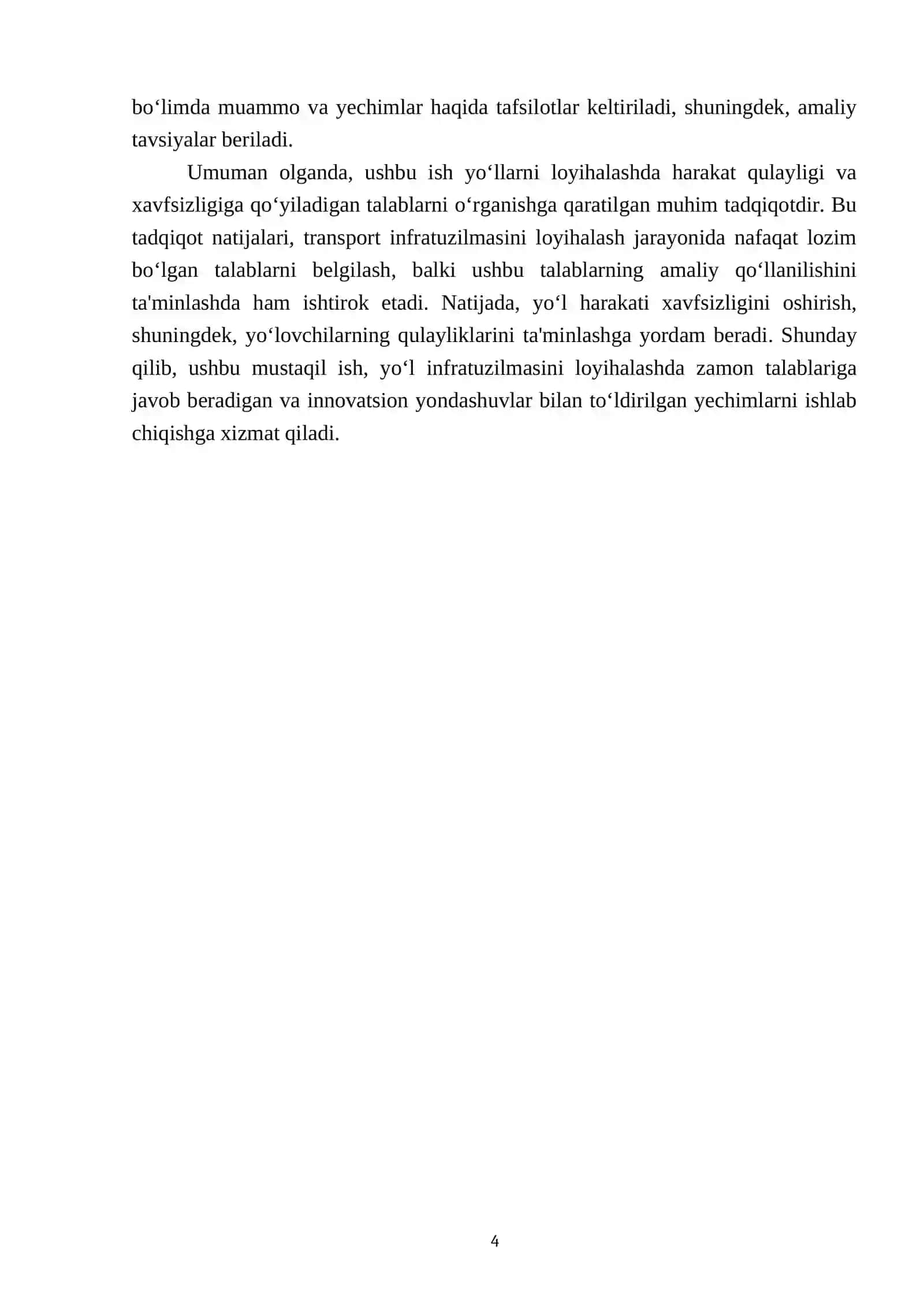 Yo‘llarni loyihalashda harakat qulayligi va xavfsizligiga qo‘yiladigan talablar 4