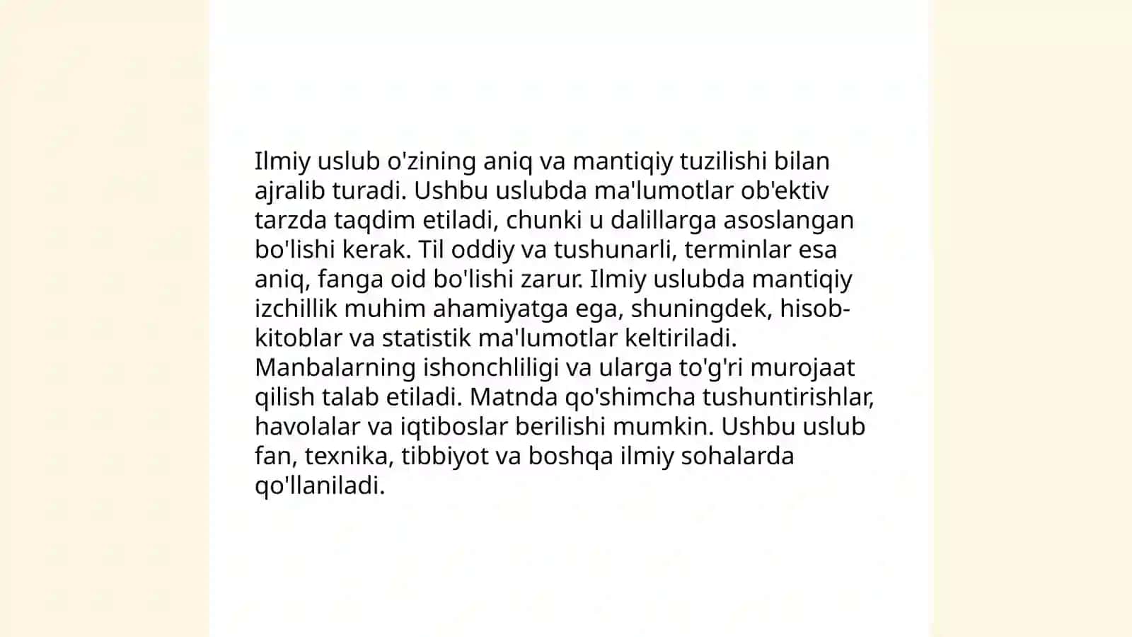 Ózbek tili uslubiyat bólimining óziga xos jihatlarini ochib berish maqsadida tajriba-sinov ishlarini olib borish 4