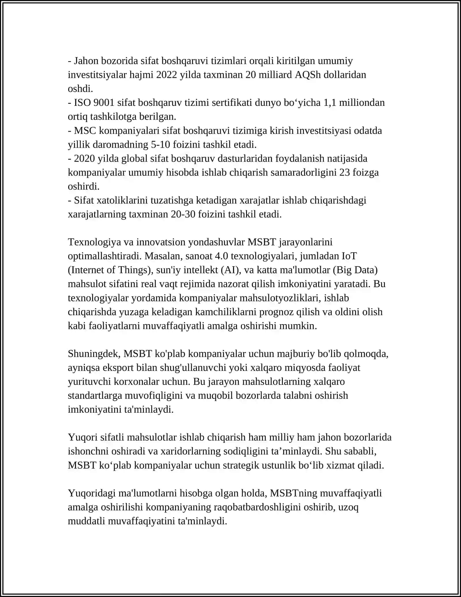 MAHSULOT SIFATI VA TEXNOLOGIYANI BOSHQARISH TIZIMI ARXITEKTURASI 4