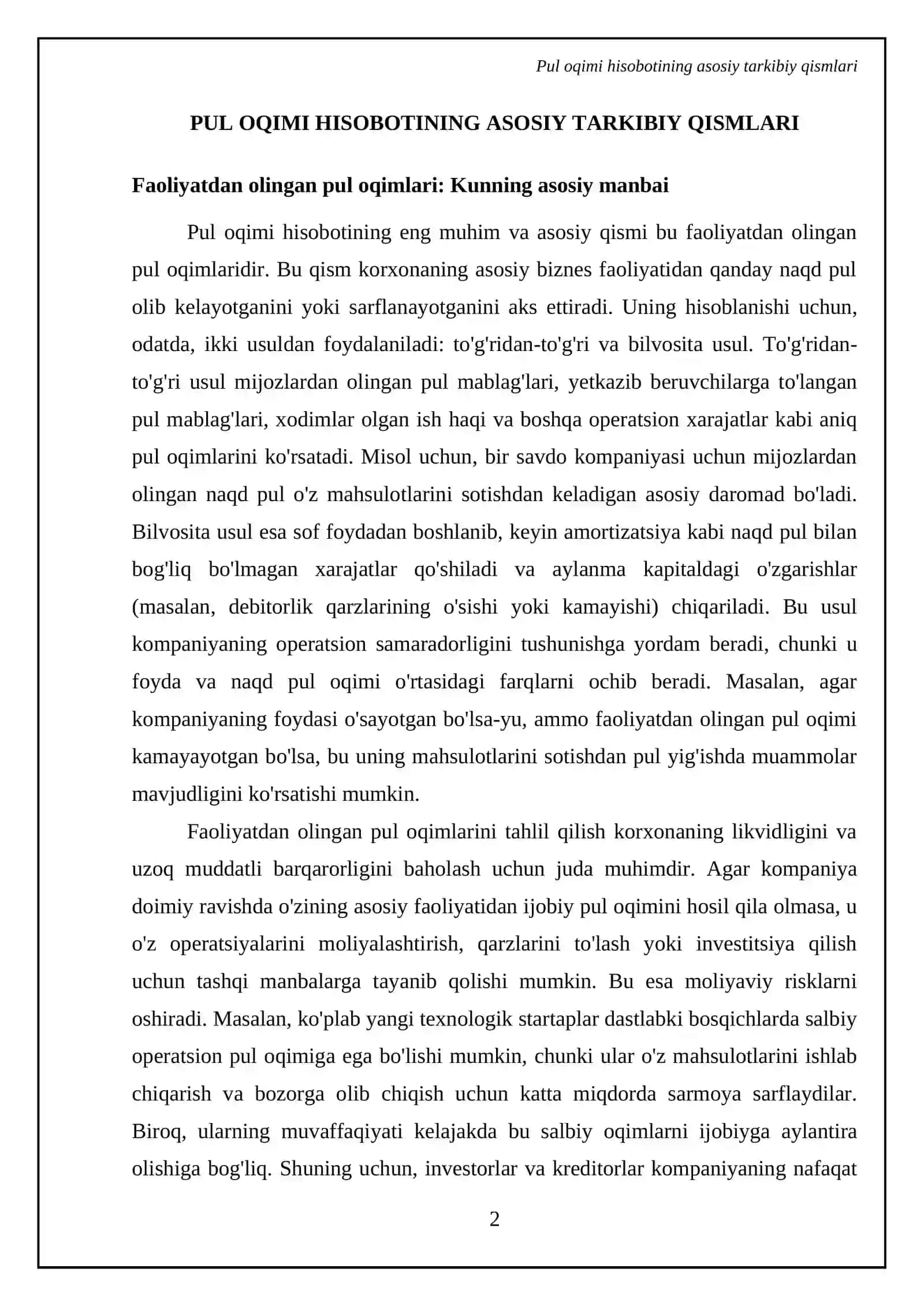 Pul oqimi to'g'risidagi hisobotning tuzilishi va asosiy elementlari 4
