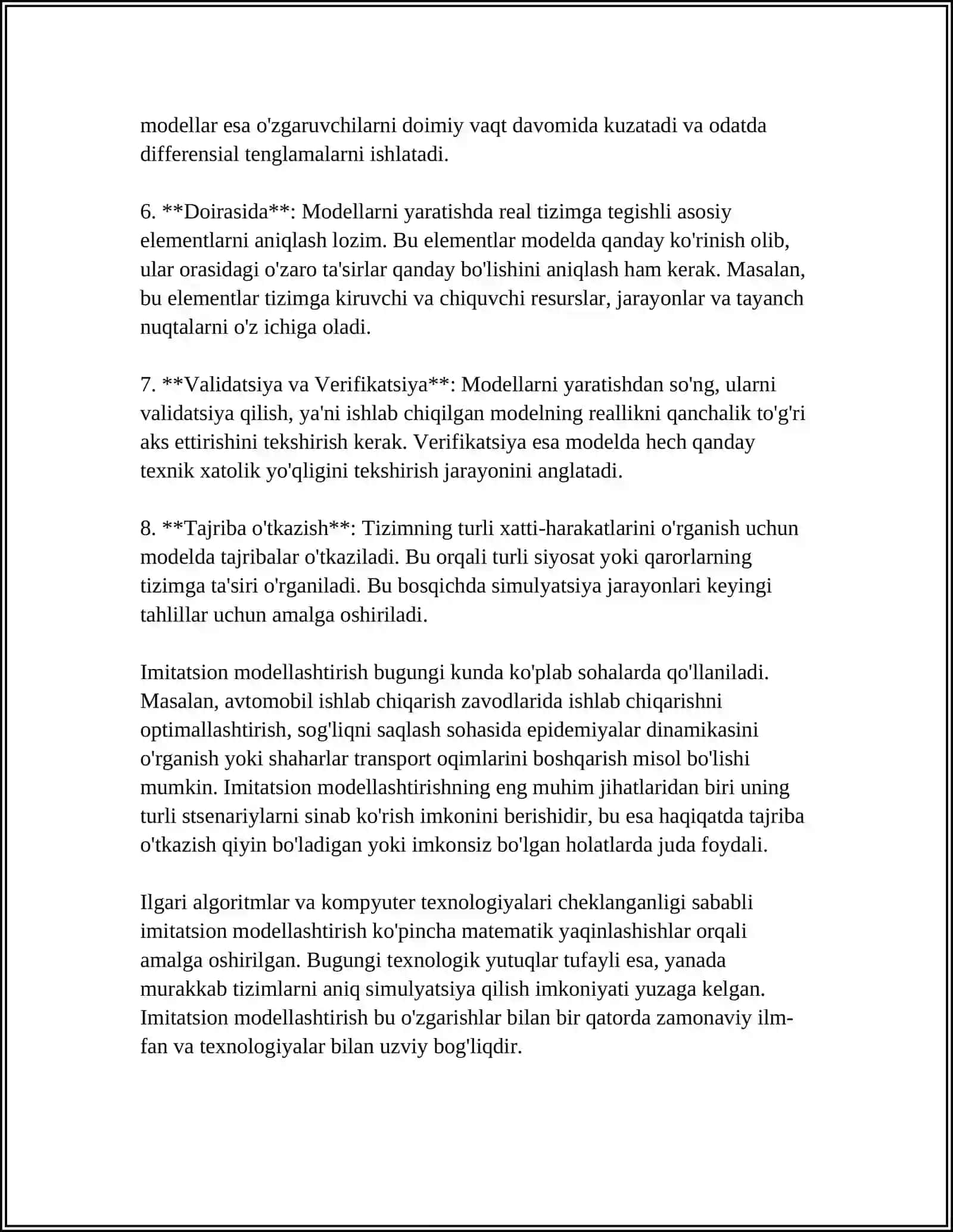 IMITATSION MODELLARNI QURISH VA IMITATSION EKSPERIMENTLARNI TASHKILLASHTIRISH METODOLOGIYASI 4