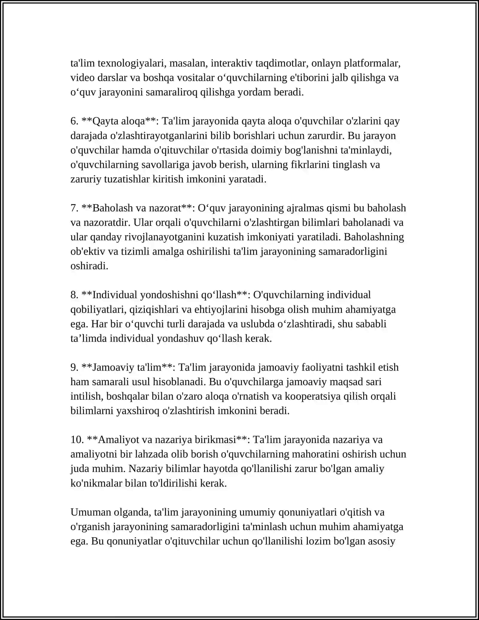 TA'LIM JARAYONI QONUNIYATLARI VA TAMOYILLARI 4