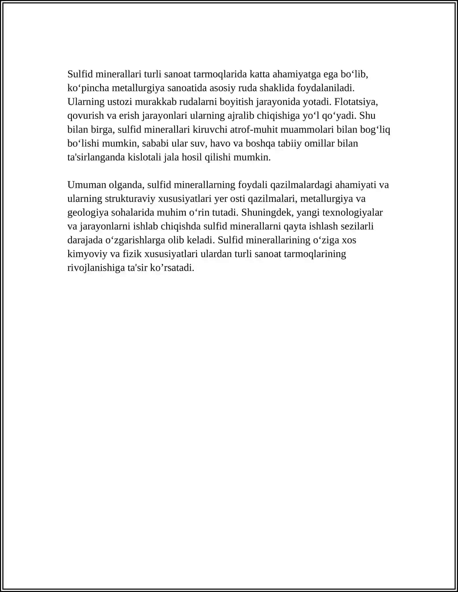 SULFID MINERALLAR TAVSIFI KELIB CHIQISHI UCHRASHI AMALIY AHAMIYATI 4