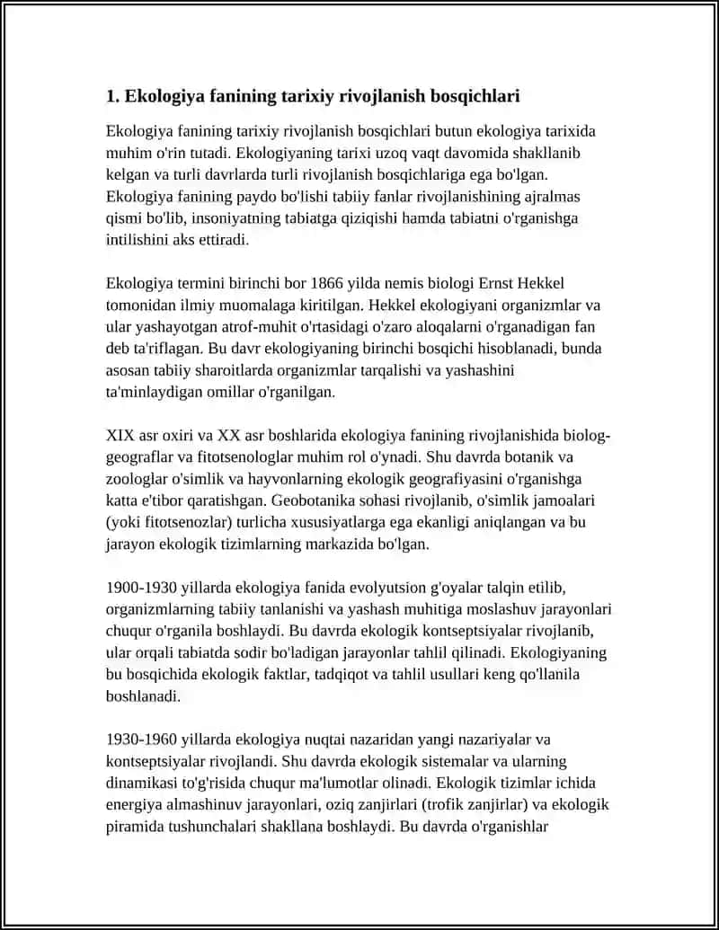 EKOLOGIYA FANINING RIVOJLANTIRISH BOSQICHLARI,VAZIFALARI VA TADQIQOT USULLARI 4