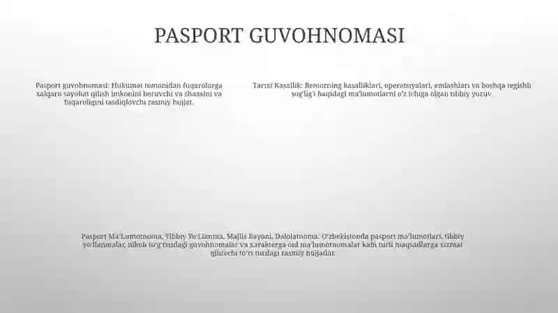 Kasallik Tarixi.Pasport MaʼLumotnoma,Tibbiy YoʻLlanma,Majlis Bayoni.Dalolatnoma 4