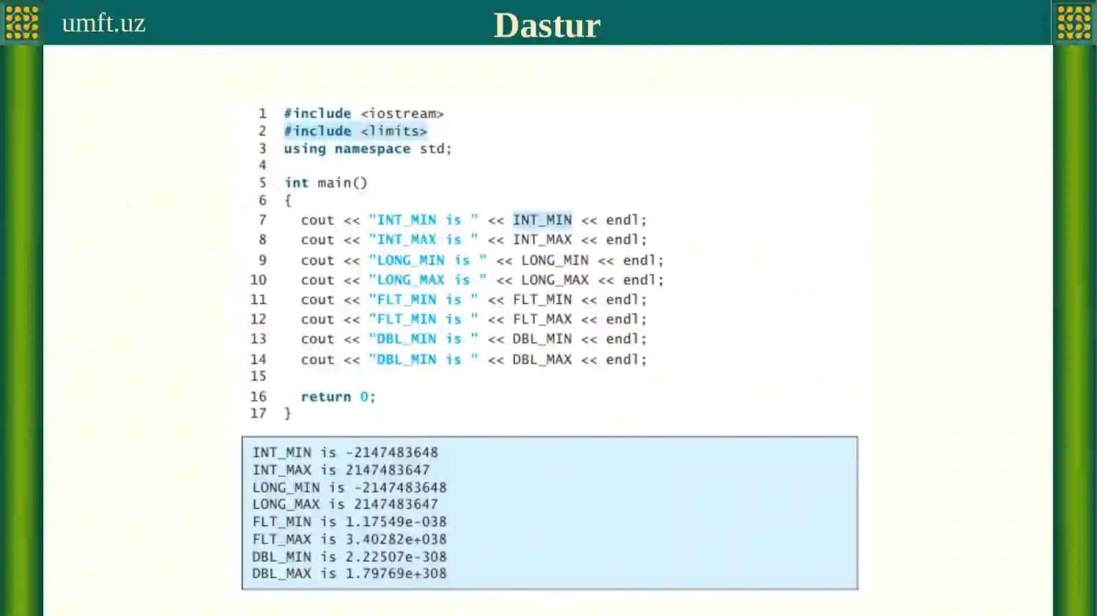 C++da sonli ma’lumot turlari va ular ustida amallar 4
