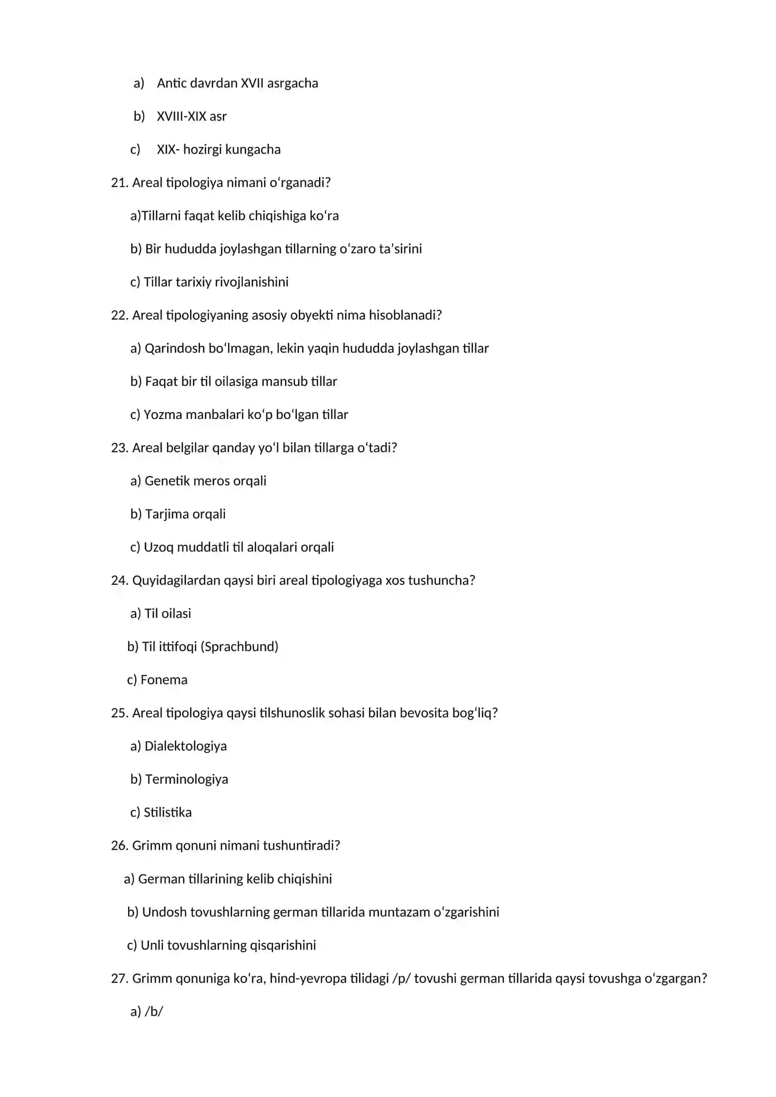 Qiyosiy tilshunoslik fanidan testlar 4