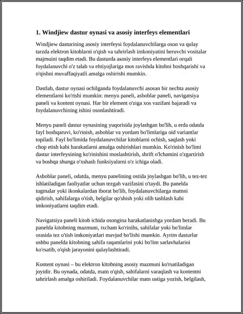 ELEKTRON KITOB OQISH VA TAHRIRLASH WINDJIEW DASTURI INTERFEYSI 4