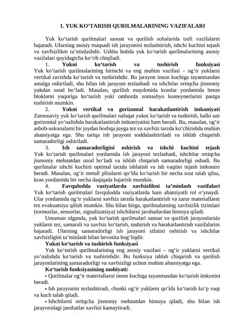 Yuk ko'tarish qurilmalarining vazifalari va umumiy tuzilishi 4