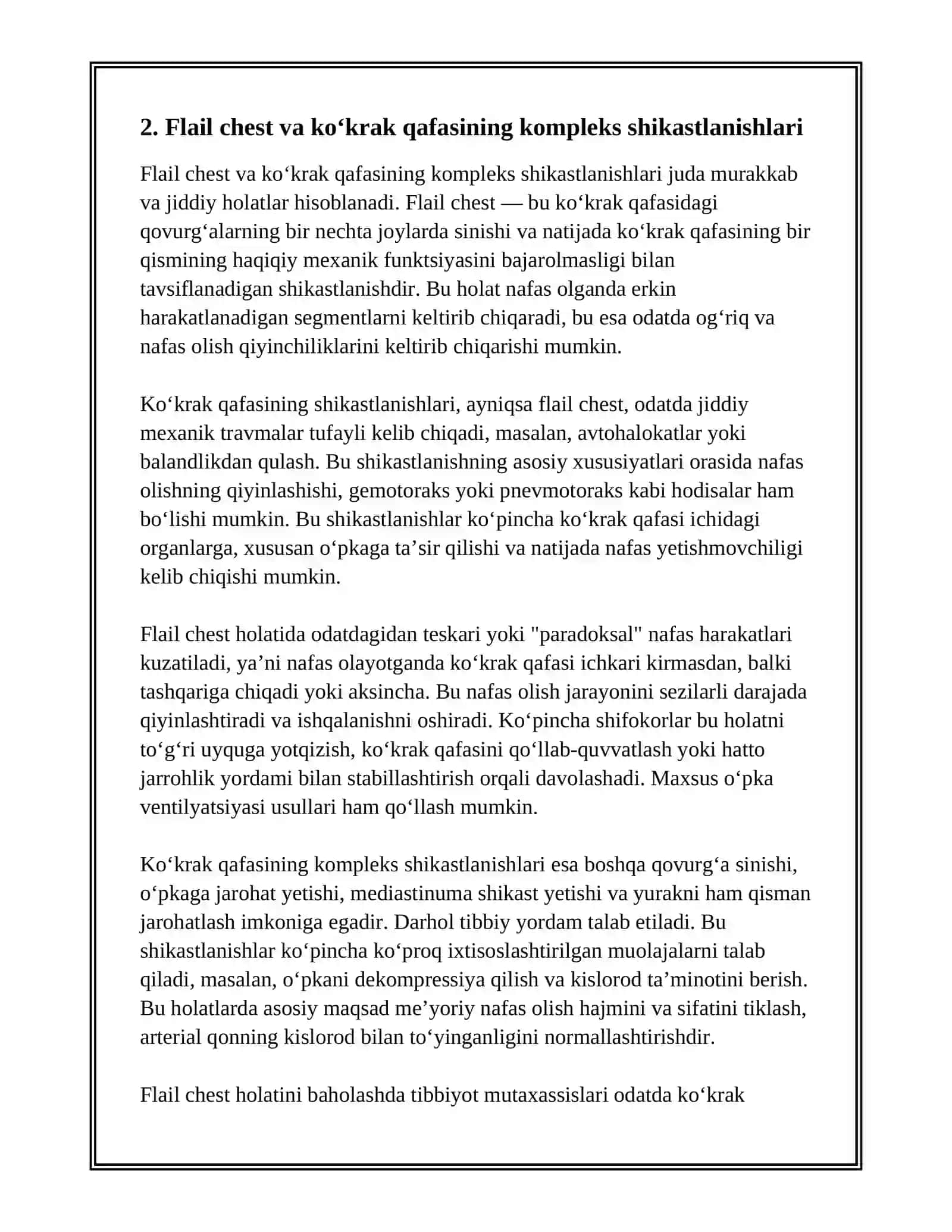 KO‘KRAK QAFASI VA YELKA KAMARI SHIKASTLANISHLARI. BOLALARDA KO‘KRAK QAFASI SHIKASTLANISHLARI, O‘ZIGA XOSLIGI. KATTALAR VA BOLALARDA YELKA SUYAGI VA YELKA BO‘G‘IMINI SHIKASTLANISHLARI. YELKA SUYAGI CHIQISHLARI 4