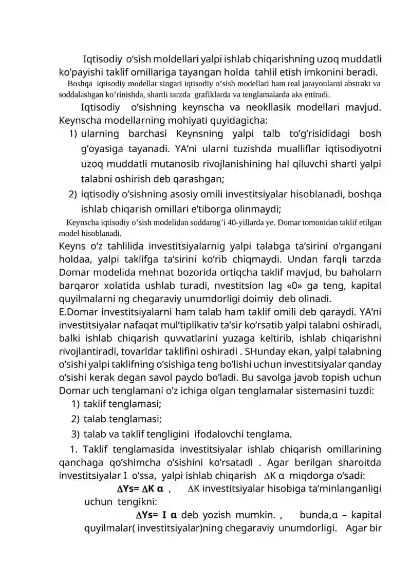 Iqtisodiy o’sishning umumiy tavsifi va modellari 4