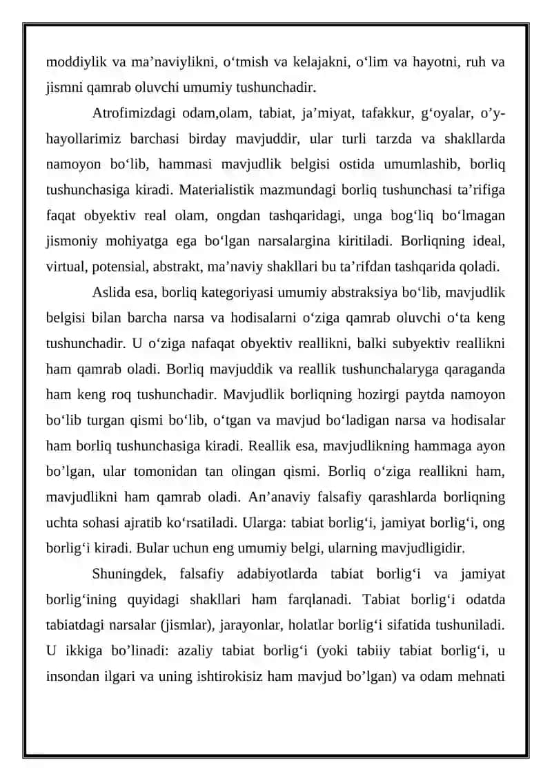 Falsafa va tabiiy ilmiy fanlarda borliqning mohiyatiga oid konsepsiyalar 4