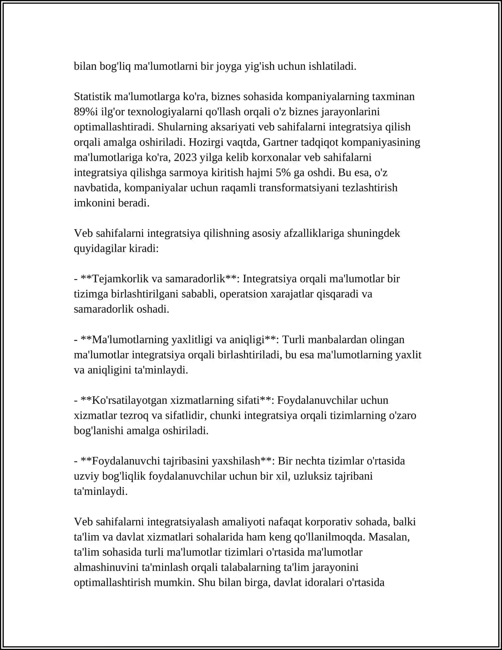 BIR NECHA WEB SAHIFALARINI INTEGRATSIYASINI TA'MINLASH MA'LUMOTLARINING YANGILAB BORISH MEXANIZMI 4