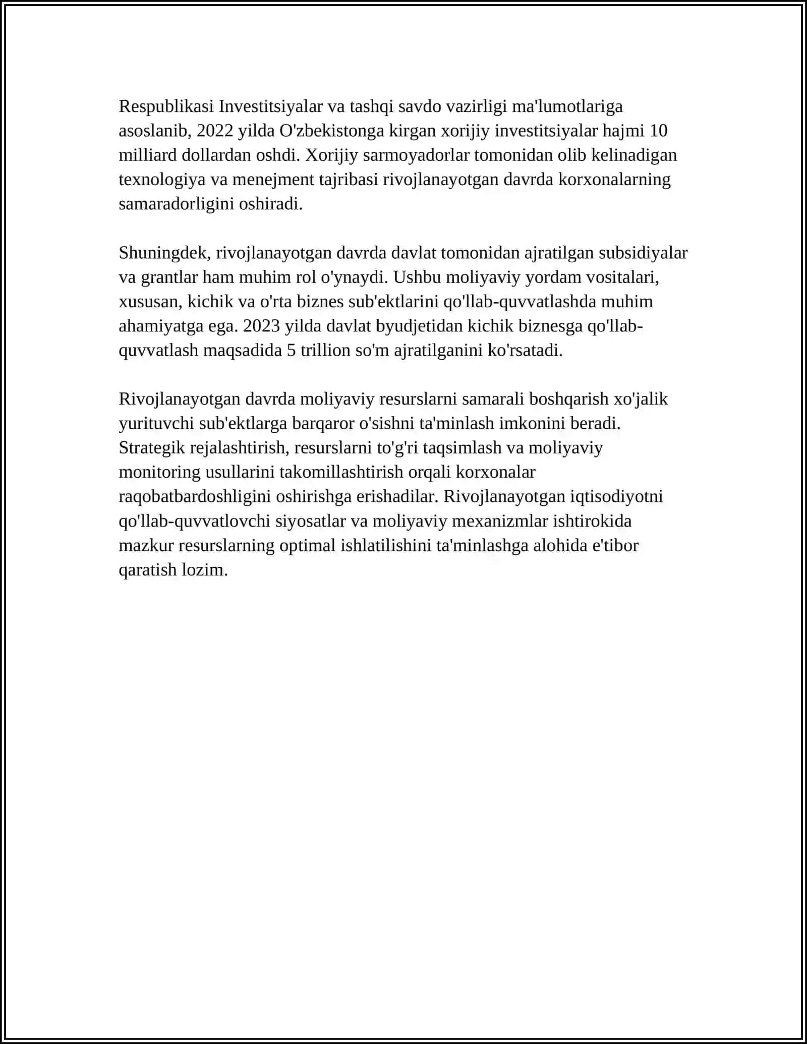 RIVOJLANISH DAVRIDA XO'JALIK YURITUVCHI SUB'EKTLARNI MOLIYAVIY RESURSLARI VA KAPITAL TAHLILI 4