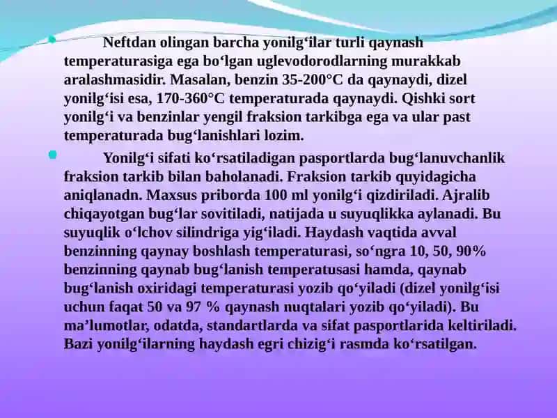 Neftkimyoviy sintez jarayonida hosil                                                    bo‘ladigan mahsulotlarning fizik-kimyoviy tavsiflari 4