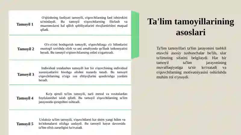 Ta'lim tamoyillari va qoidalari. Dars–ta'limning asosiy shakli sifatida 4