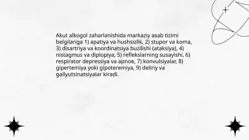 Markaziy asab sistemasida Zaharlanish Alkagol narkotikalar nikotin tasiri 4