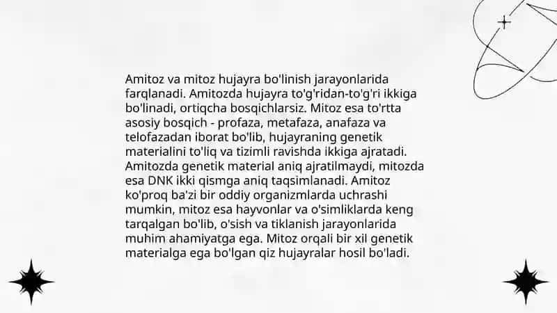 Gulli o'simlklar olamida amitoz, mitoz va meyozning ahamiyati 4