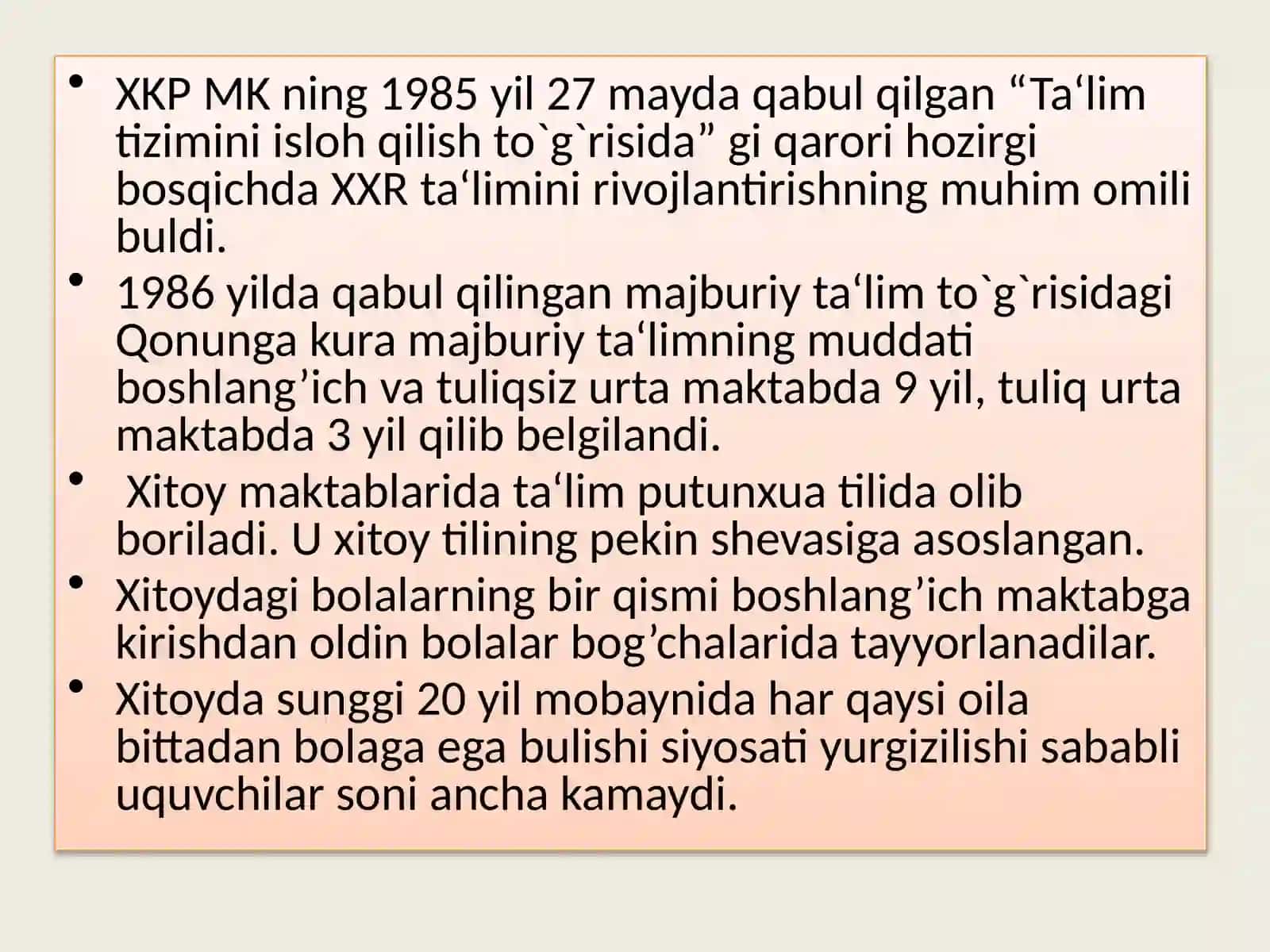 KOREYA VA XITOYDA TA’LIM-TARBIYA JARAYONLARI 4
