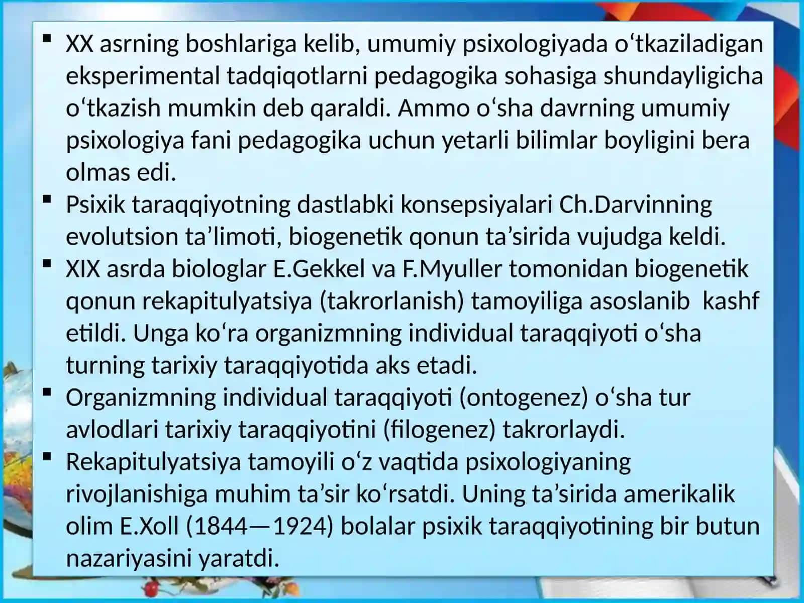 Yosh pedagogik psixologiya fanining tadqiqot soxasi va muammolari. Psixik rivojlanish va uni davrlashtirish muammosi 4