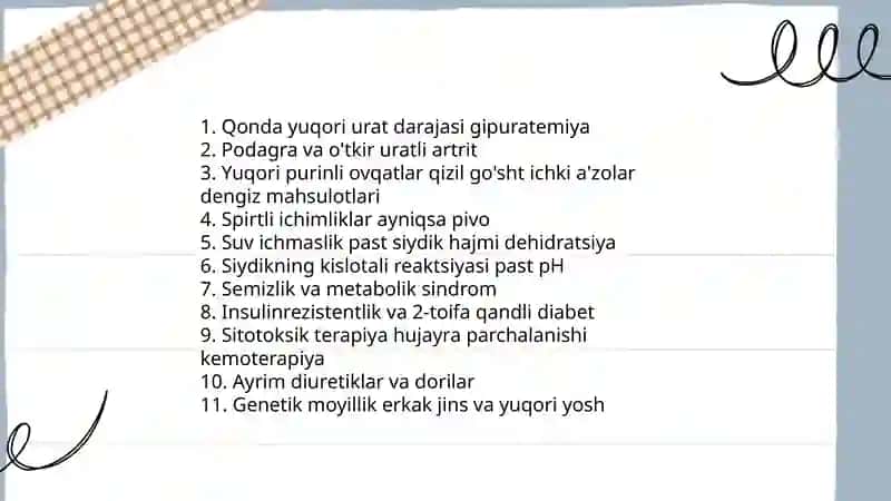 Buyraklarda urat toshlarini hosil bo'lishi va davolash yo'llari 4