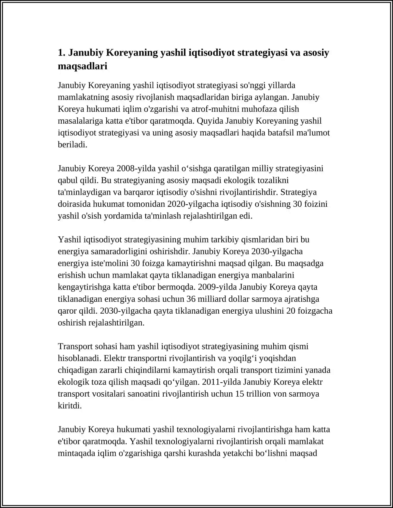 TARAQQIY ETGAN MAMLAKATLAR JANUBIY KOREYA VA SINGAPURDA " YASHIL IQTISODIYOTNI" RIVOJLANTIRISH DASTURI VA UNI AMALGA OSHIRISH BOSQICHLARI 4
