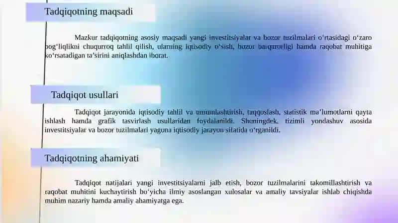 "YANGI INVESTITSIYALAR VA BOZORTUZILMALARI" 4