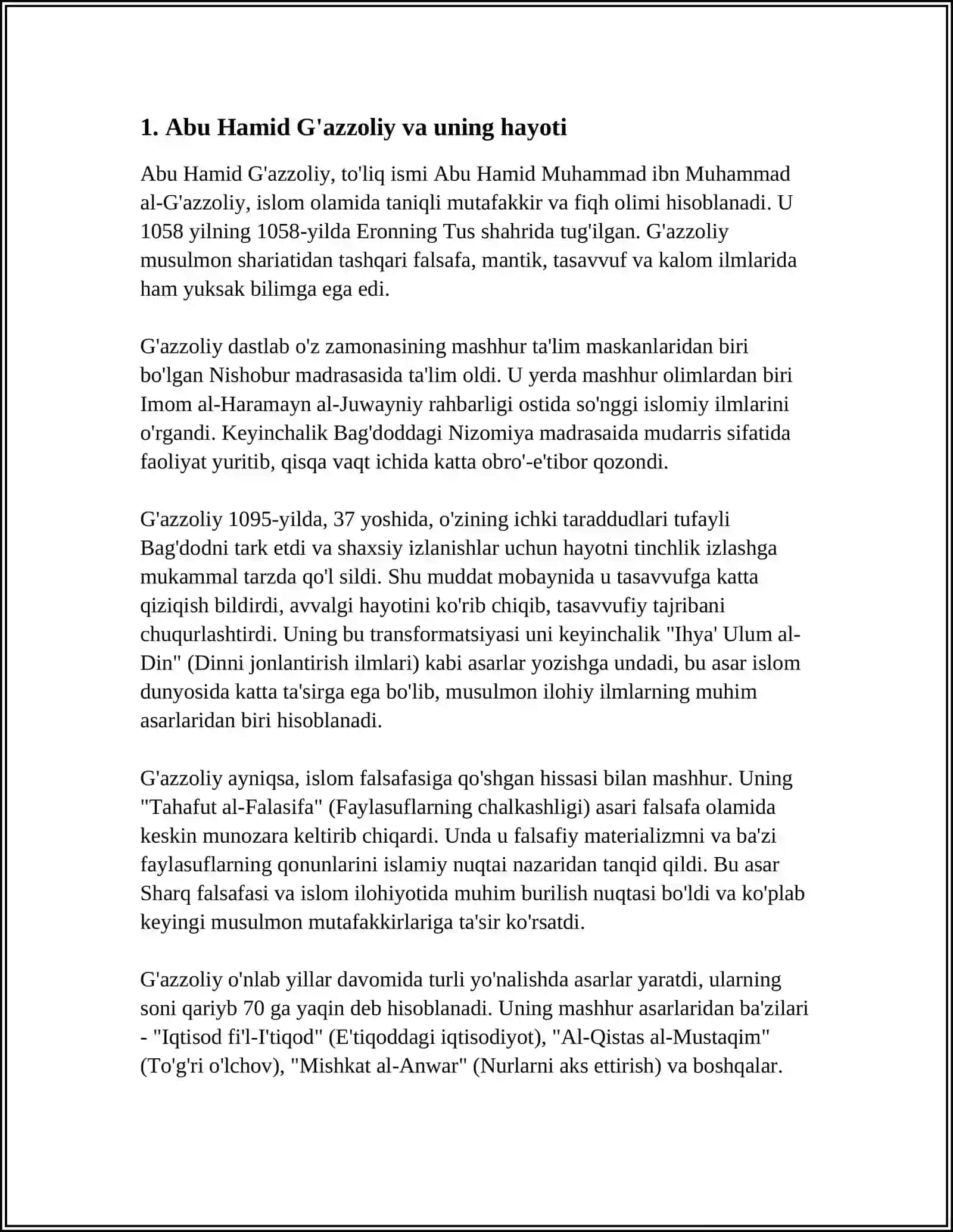 ABU HOMID GʻAZZOLIYNING "MUKOSHAFATUL QULUB "ASARI ASOSIDA ESSEY 4