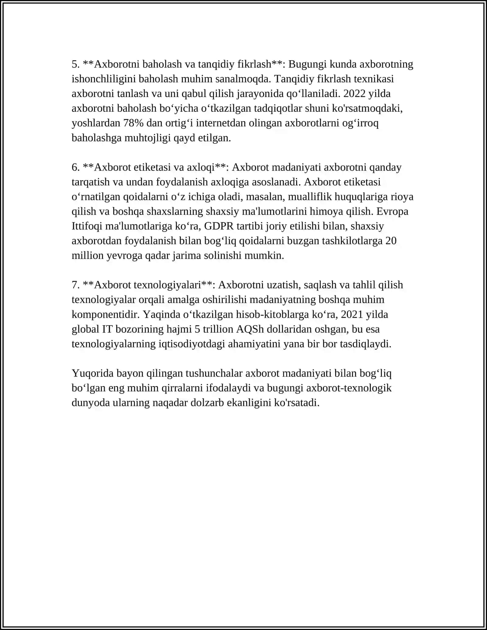 AXBOROT MATNLAR BILAN ISHLASH VA MEDIA MADANIYAT 4