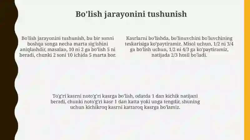 To'g'ri kasrlarni noto'g'ri kasrga bo'lish 4