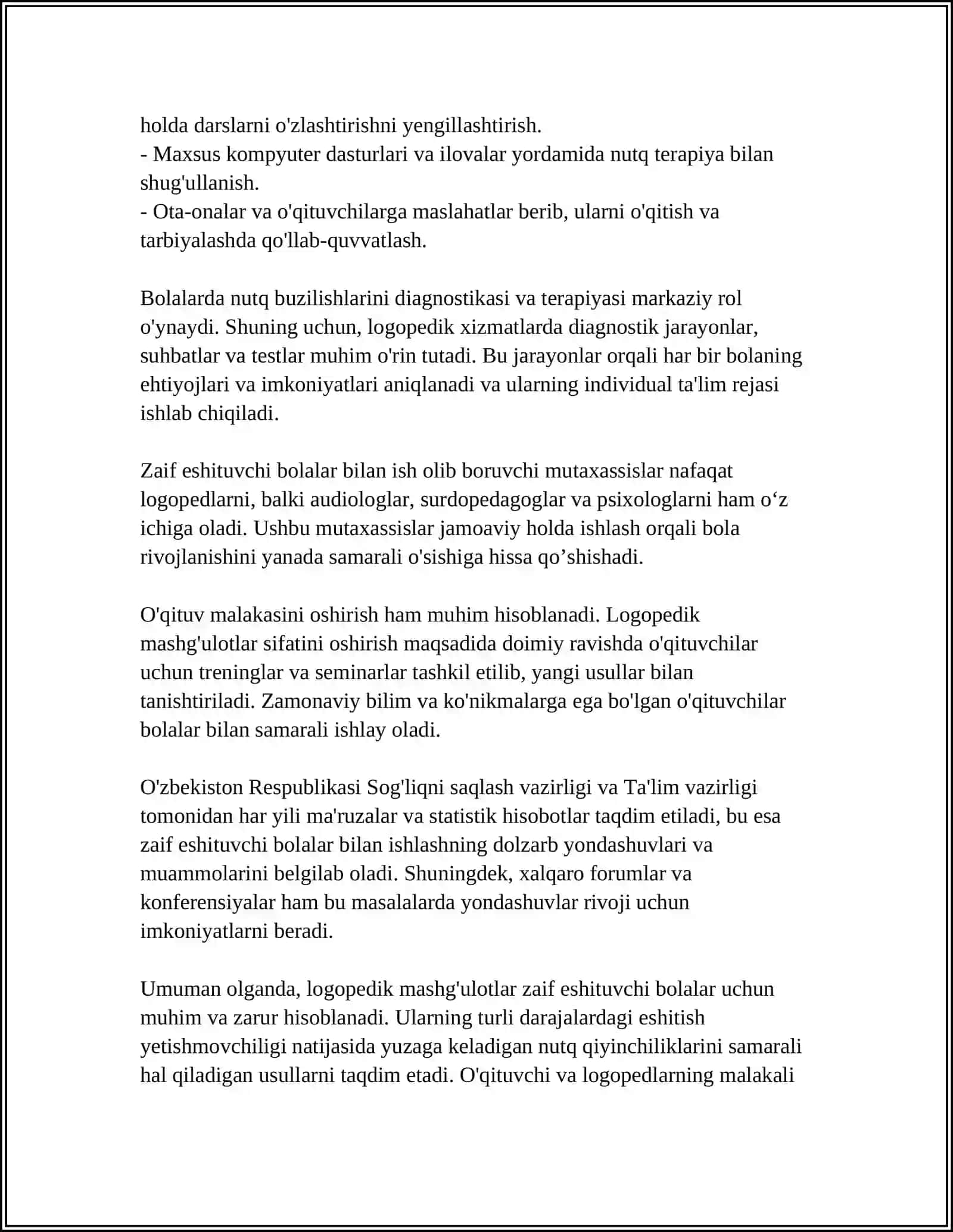 ZAIF ESHITUVCHI BOLALAR YAKKA MASHĞULOTLARINI TASHKIL ETISH VA OLIB BORISH MAZMUNI 4