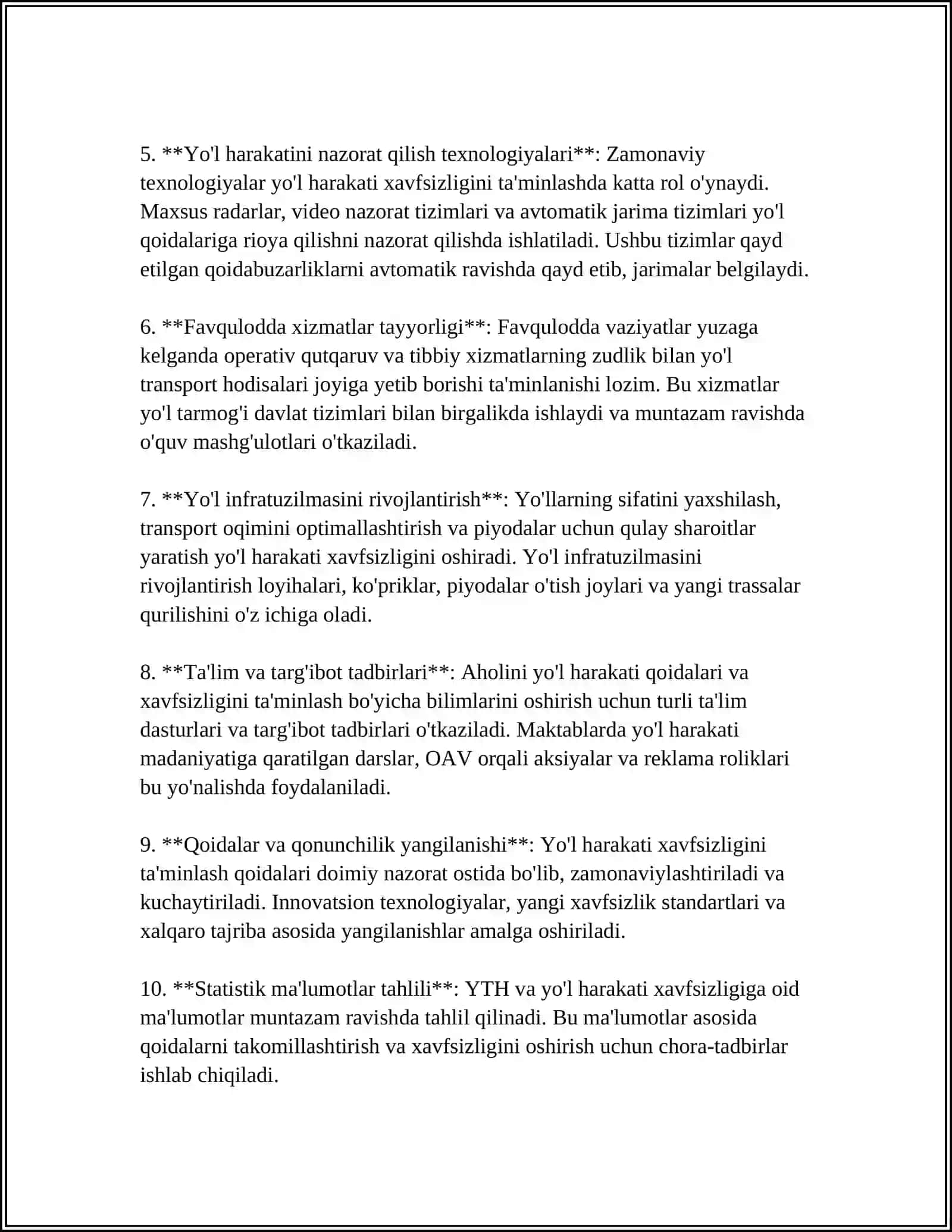 AVTOMOBIL YOʻLLARING HARAKAT HAVSIZLIGINI TAMILASHGA QOʻYILADIGAN TALABLAR 4