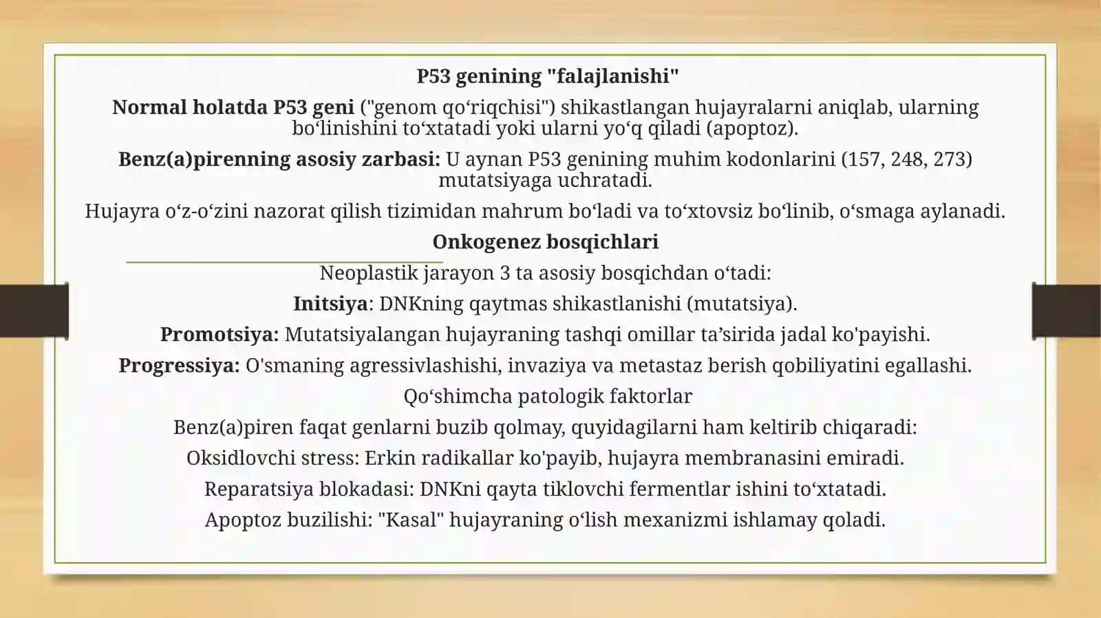 Tamakidagibenz(a)pirennio'pkadaneoplastic jarayonlar rivojlanishida ahamiyati 4