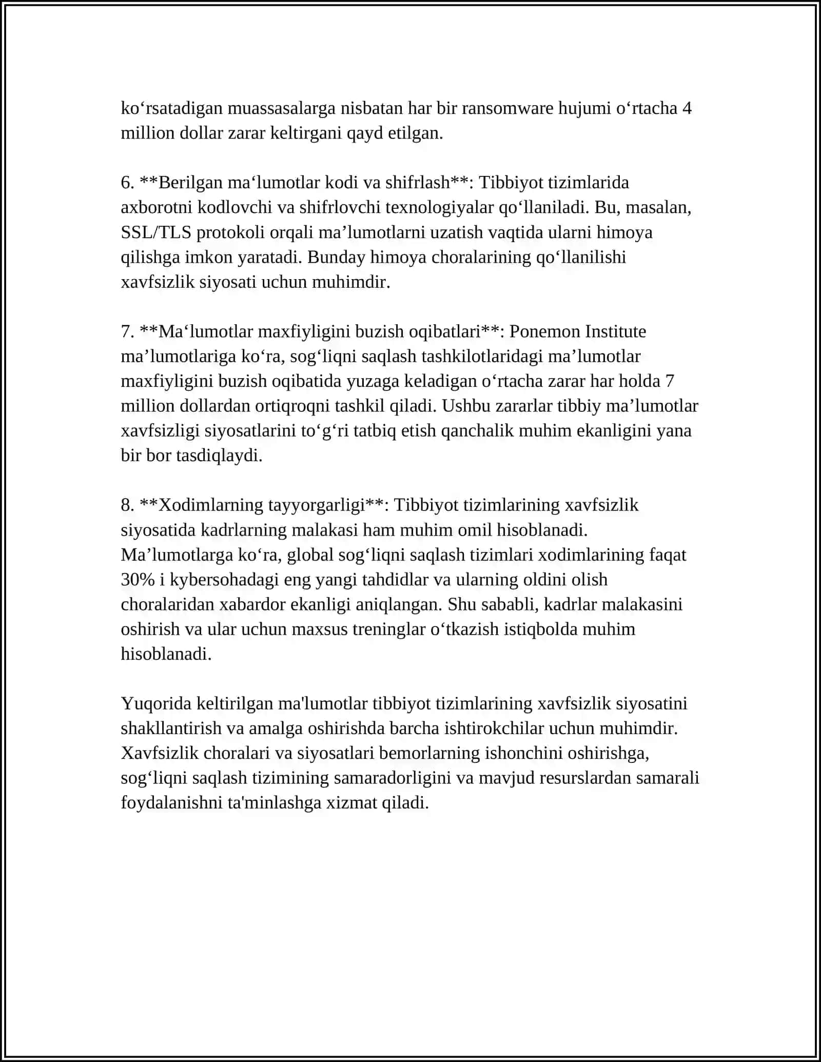 TIBBIYOT TIZIMLARINING AXBOROT XAVFSIZLIGINI TAʼMINLASH ASOSLARI 4