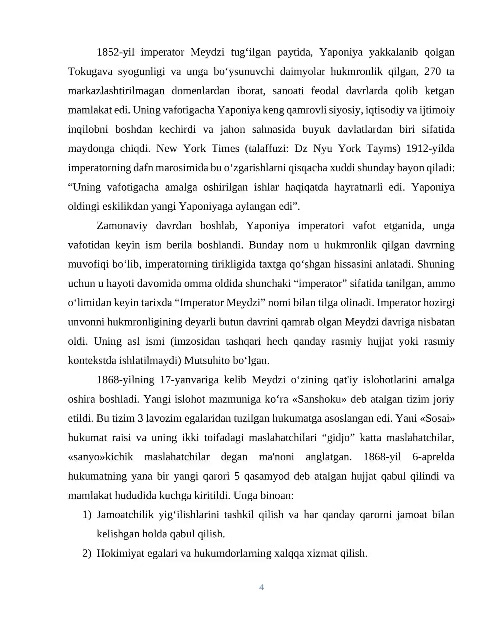 YAPONIYA MEYDZI TIKLANISH DAVRIDA. ISLOHOTLAR 4
