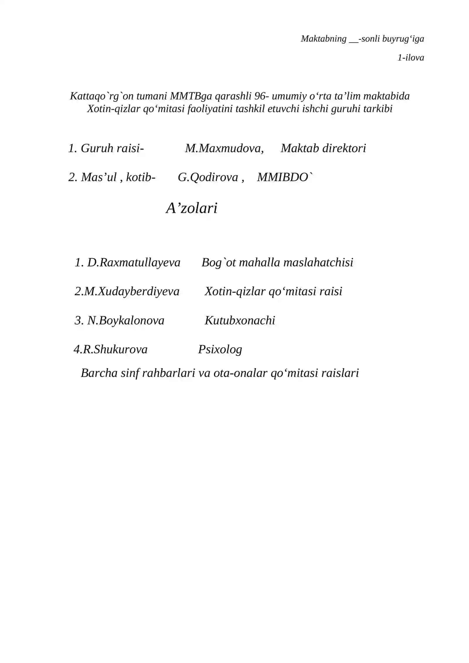 maktab xotin qizlar qoʻmitasi raisi hujjatlari 4