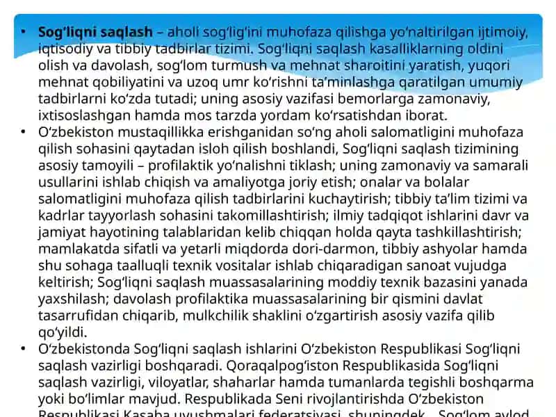 O’zbekistonda Sog’liqni Saqlash sohasidagi islohotlar 4