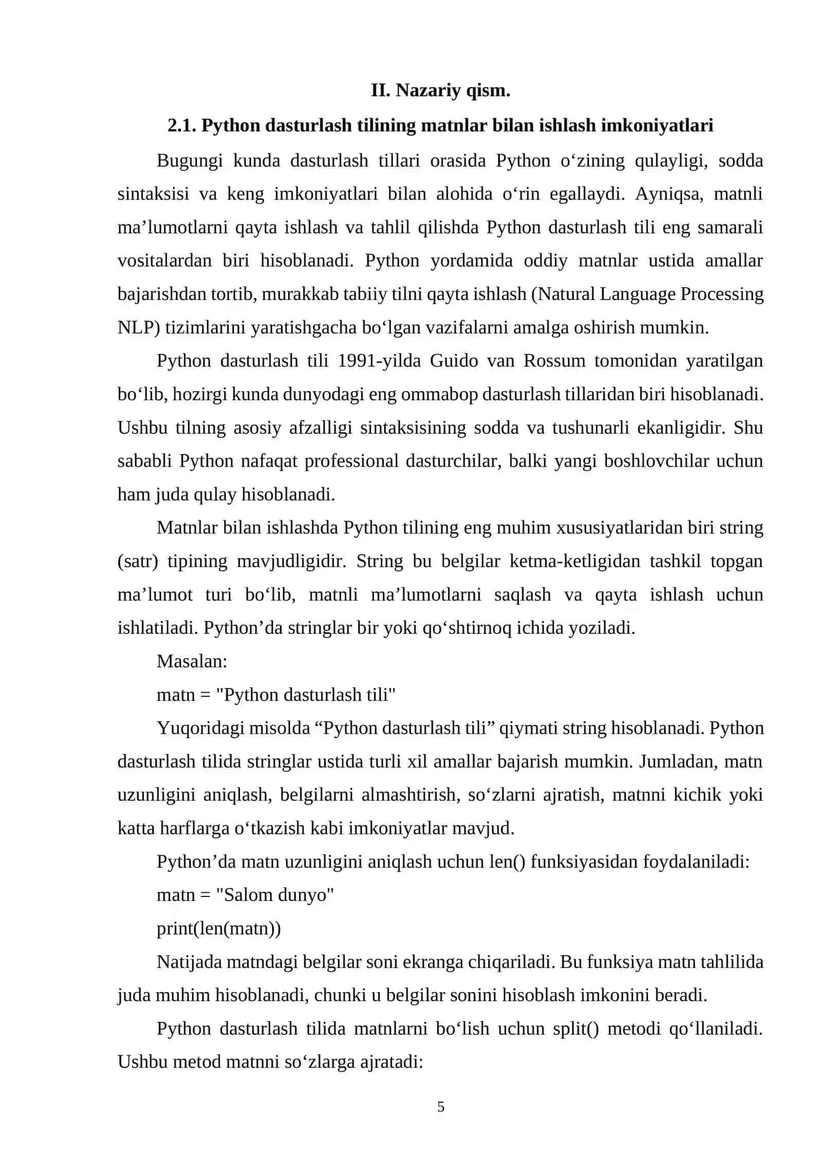 PYTHON DASTURLASH TILIDA MATNLARNI TAHLIL QILISH (SO‘ZLAR SONI, CHASTOTA) DASTURLARINI YARATISH 4