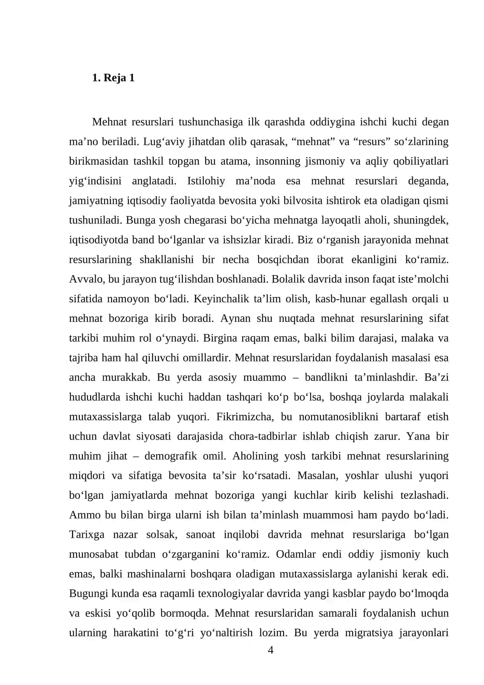 Mehnat resurslarining shakllanishi va ulardan foydalanish 4
