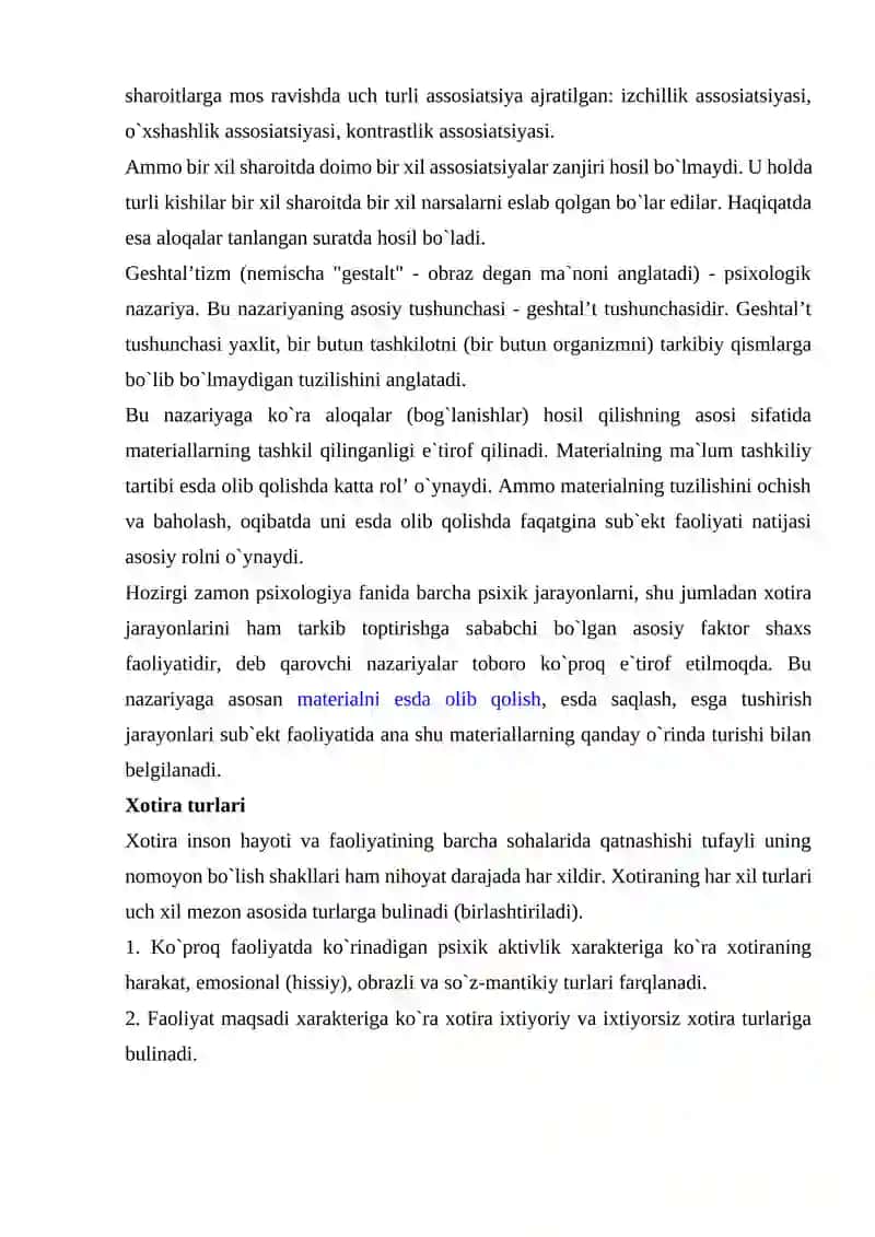 Xotira turlari va uning jarayonlari 4