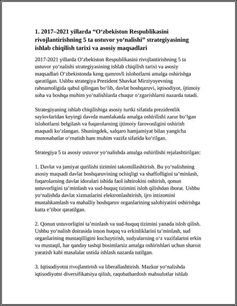 2017-2021 YILLARDA OʻZBEKISTON RESPUBLIKASINI RIVOJLANTIRISHNING 5 TA USTUVOR YOʻNALISHI BOʻYICHA HARAKATLAR STRATEGIYASINING ISHLAB CHIQILISHI 4