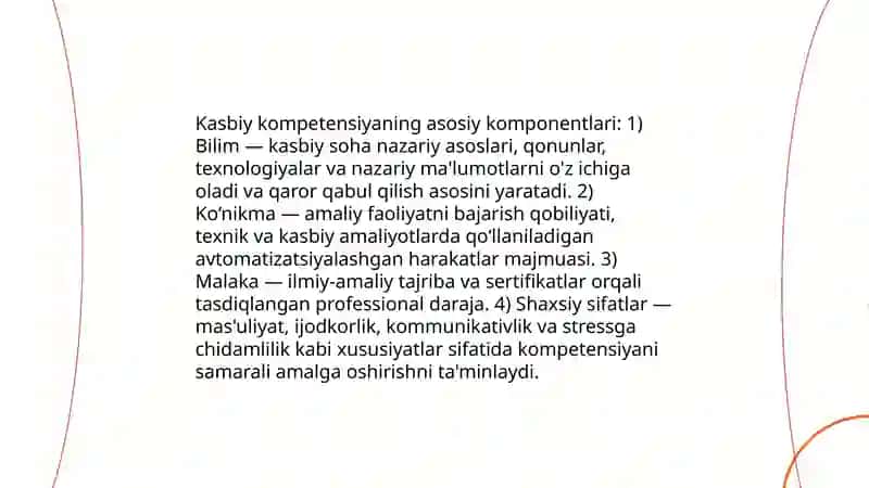 Kasbiy kompetensiya tushunchalari va uning asosiy turlari 4