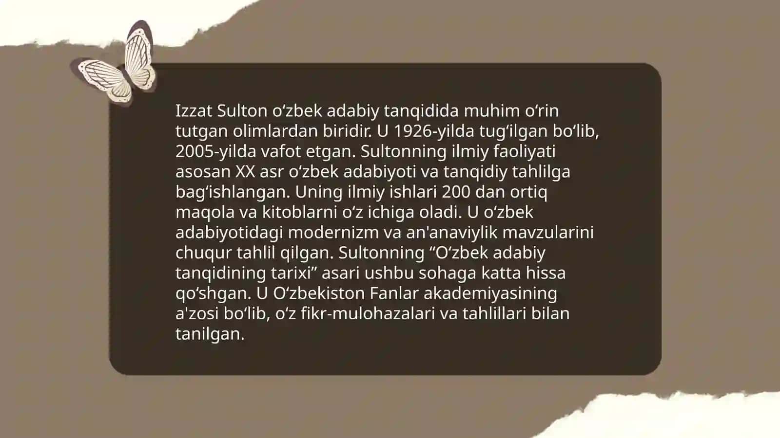 XX asr 2-yarmidagi adabiy tanqid. Oybek va Izzat Sultonlarning tanqidiy faoliyati 4