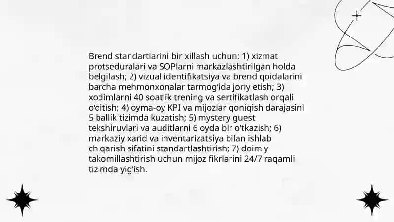 Mehmonxonalar tarmog’ida operatsion boshqaruv usullari 4