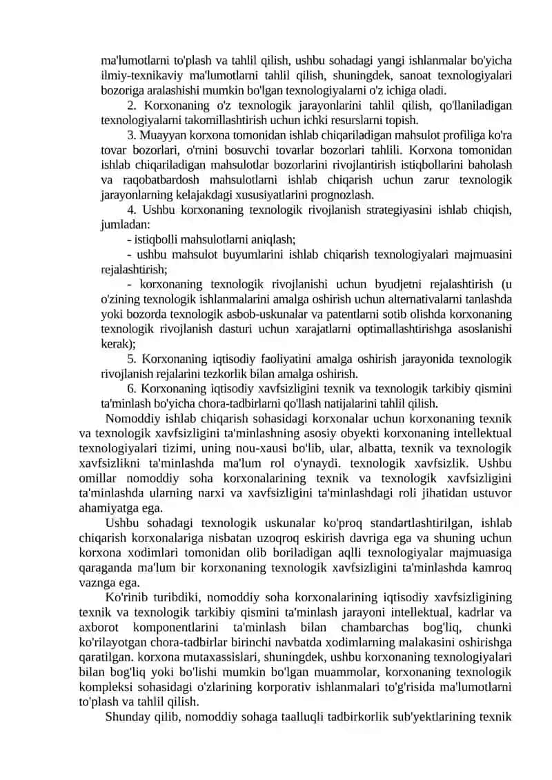 BOB. KORXONA IQTISODIYOT XAVFSIZLIGINI TEXNIK-TEXNOLOGIK TARKIBI 4