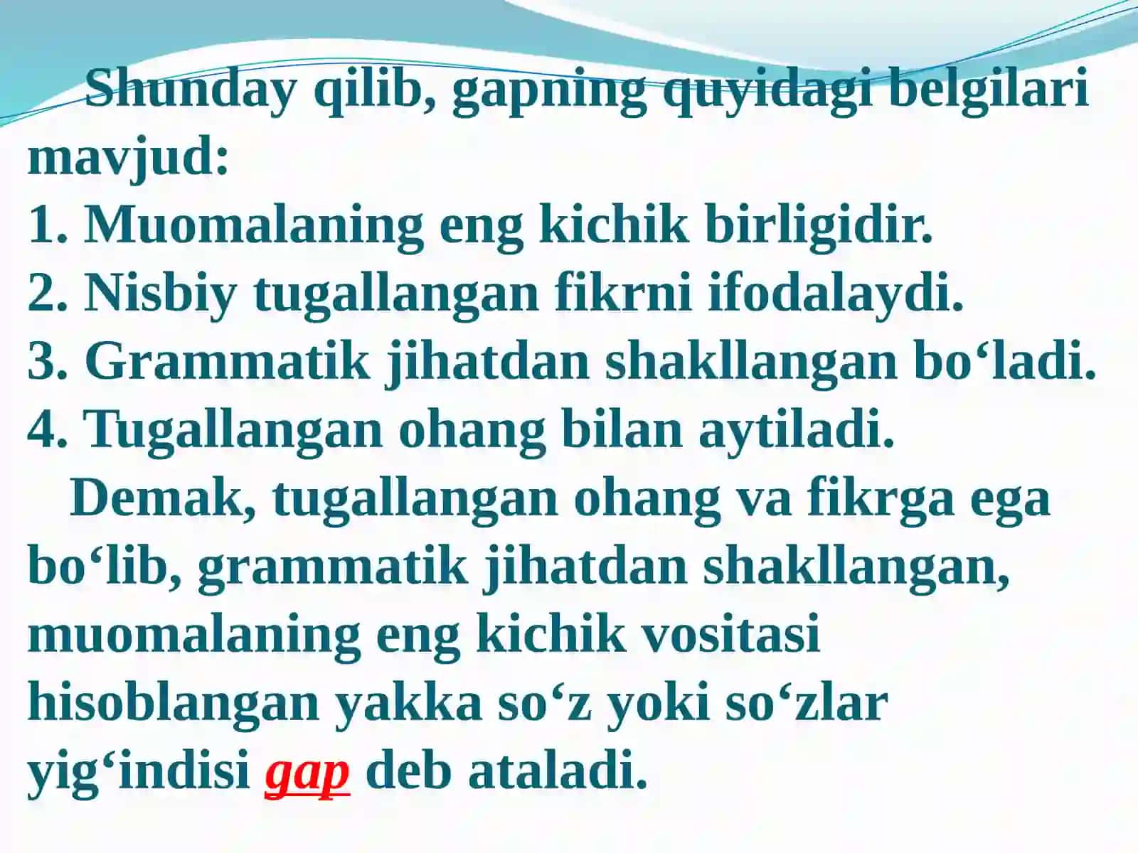 Gap mavzusi yuzasidan amaliy mashg`ulot 4