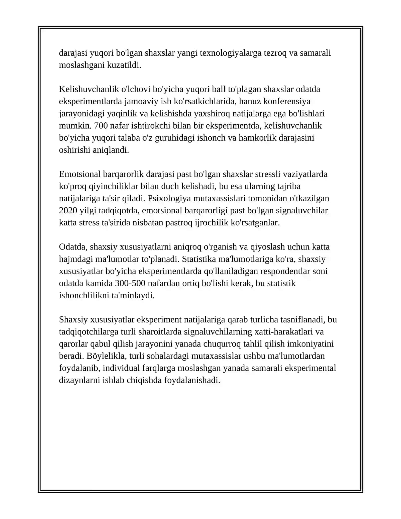EKSPERIMENTDA SINALUVCHI, UNING SHAXSI VA FAOLIYATI, PSIXOLOGIK EKSPERIMENT VAZIYATI 4